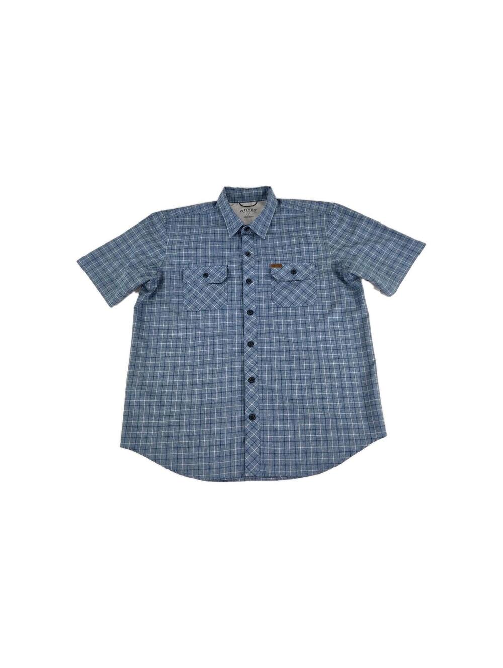 Orvis Mens Blue Plaid Short Sleeve Size L Casual Button Up Fishing Outdoor Shirt